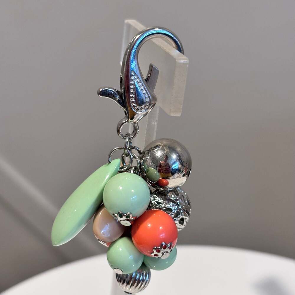 Multicolor Bead Cluster Charm with Silver Tone Lobster Claw Clasp